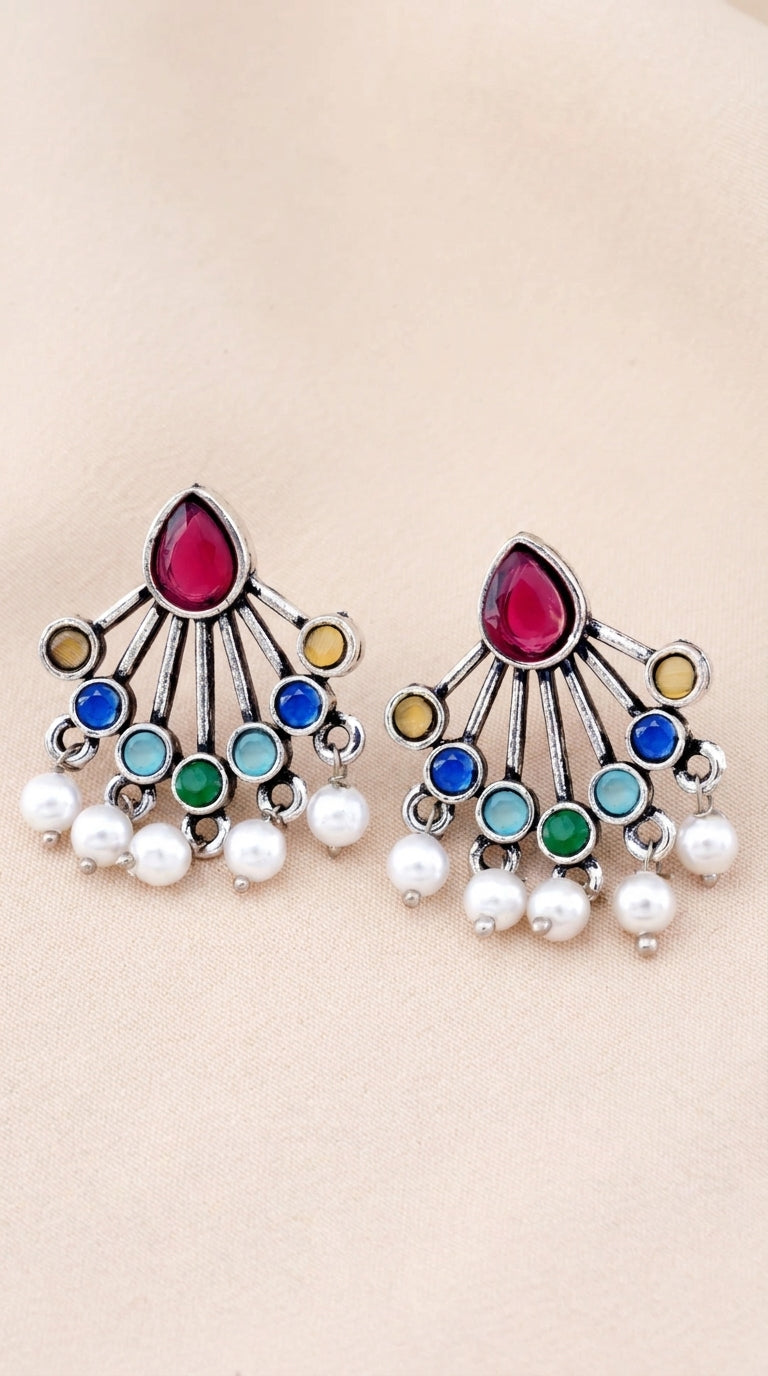 Premium Oxidised Silver Jhumka Earrings Combo Set (Pack Of 12)
