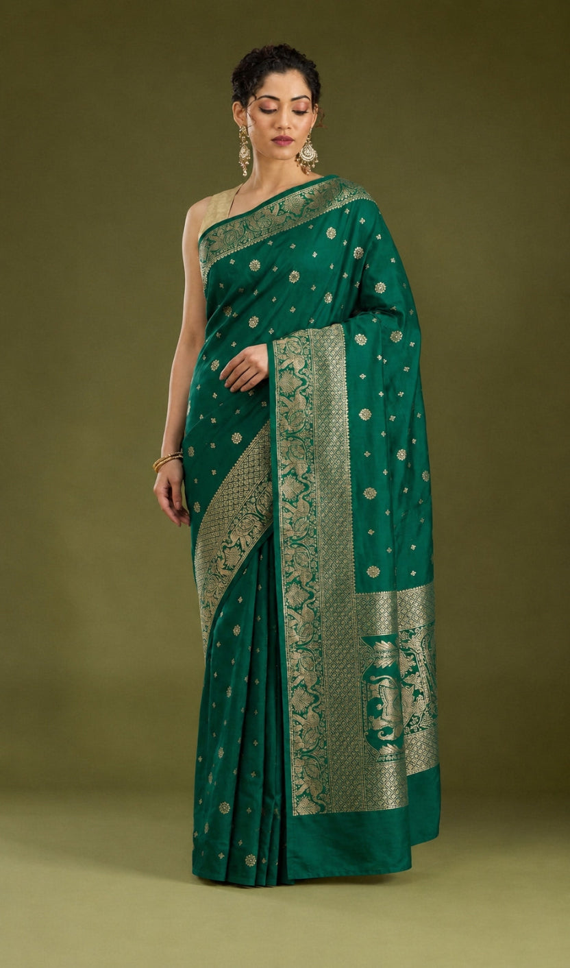 Classic Banarasi Silk Saree With Matching Blouse Piece (Unstitched)