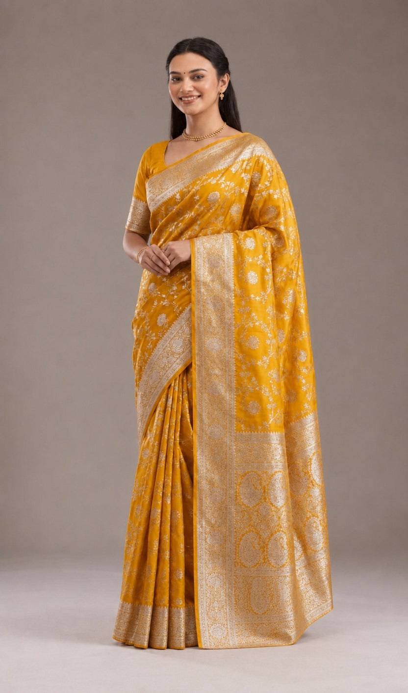 Classic Banarasi Silk Saree With Matching Blouse Piece (Unstitched)