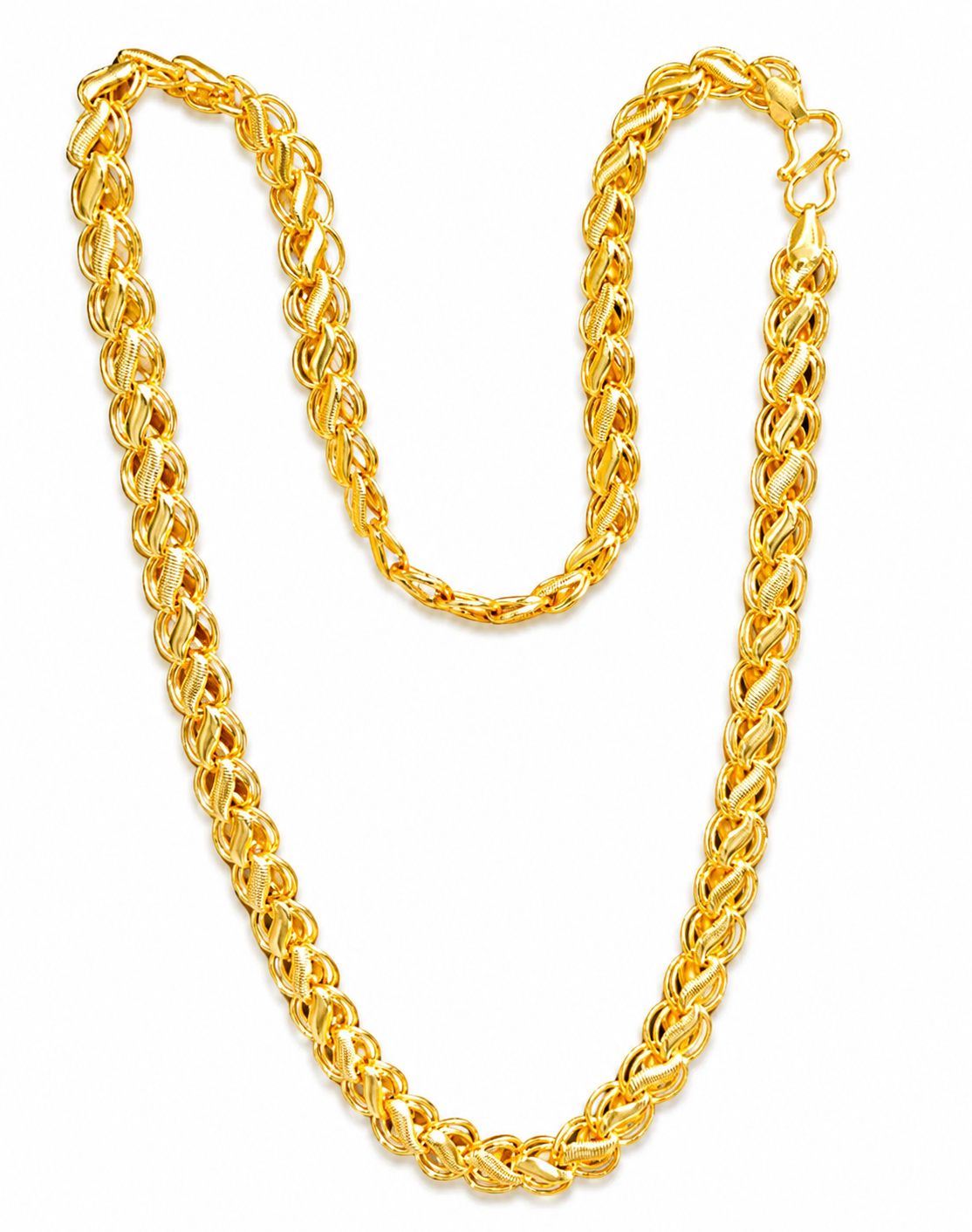 Gold chain necklace on a white background