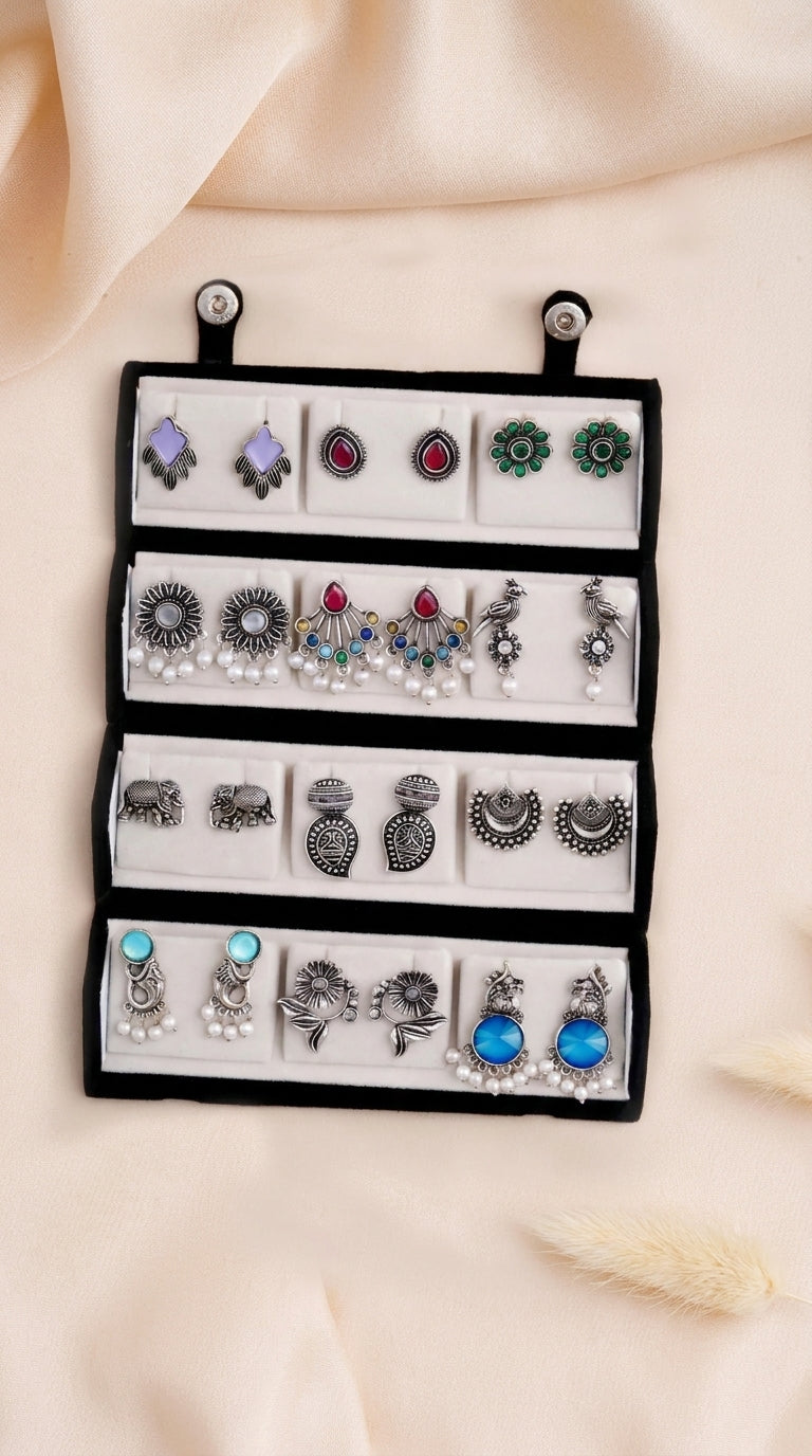 Premium Oxidised Silver Jhumka Earrings Combo Set (Pack Of 12)
