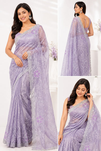 Luxury Soft Net Organza Saree For Festive & Party Wear